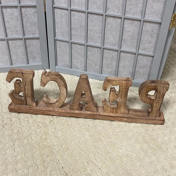 Wood Peace Sign for Home Decor, 20” x 6” x 2”. - Picture 2 of 6